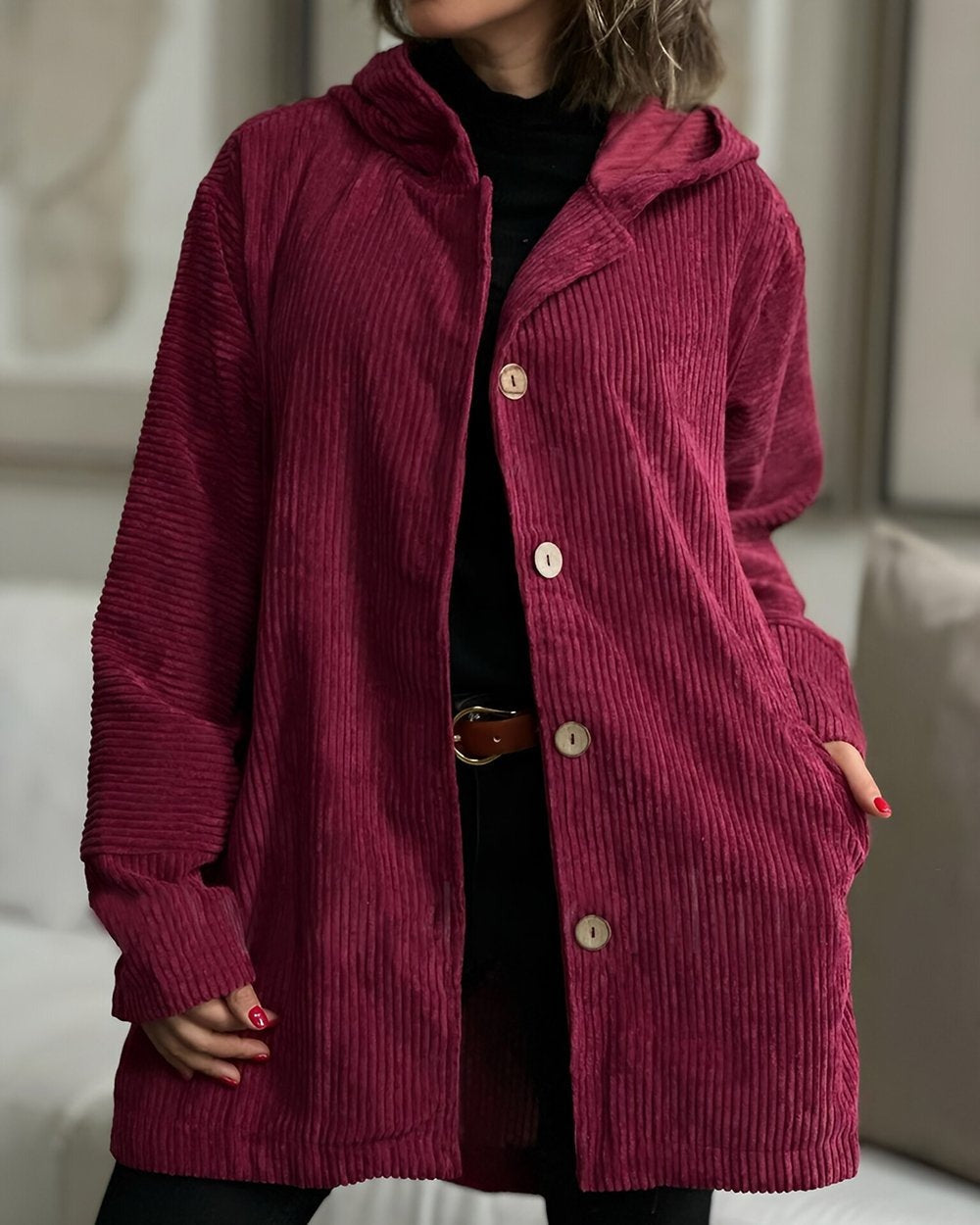 Stella - Cozy Corduroy Hooded Jacket