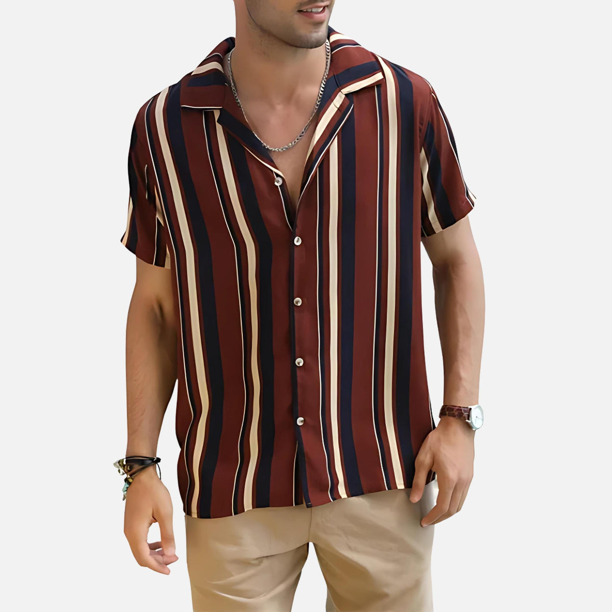 Men’s Cuban Collar Short Sleeve Shirt | Colour Block Button-Down | Casual Summer Top Canada