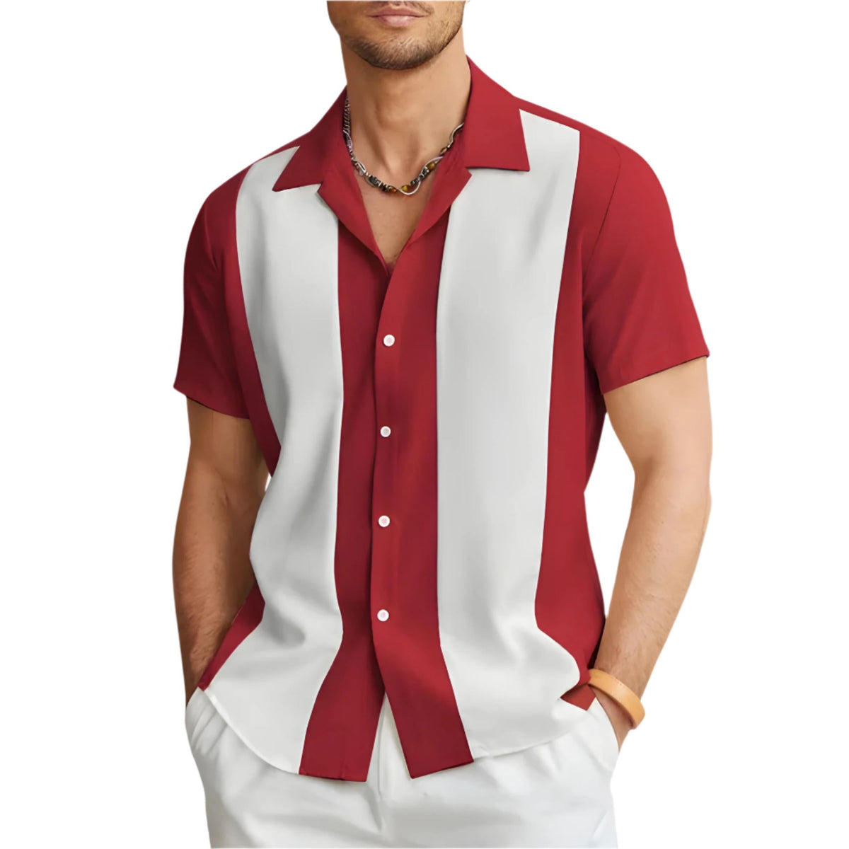Men’s Cuban Collar Short Sleeve Shirt | Colour Block Button-Down | Casual Summer Top Canada
