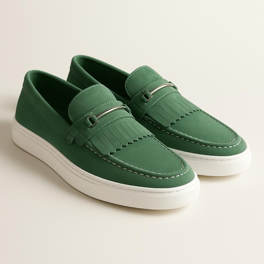 Men’s Vegan Suede Slip-On Loafers | Fringe Detail | Casual Dress Hybrid