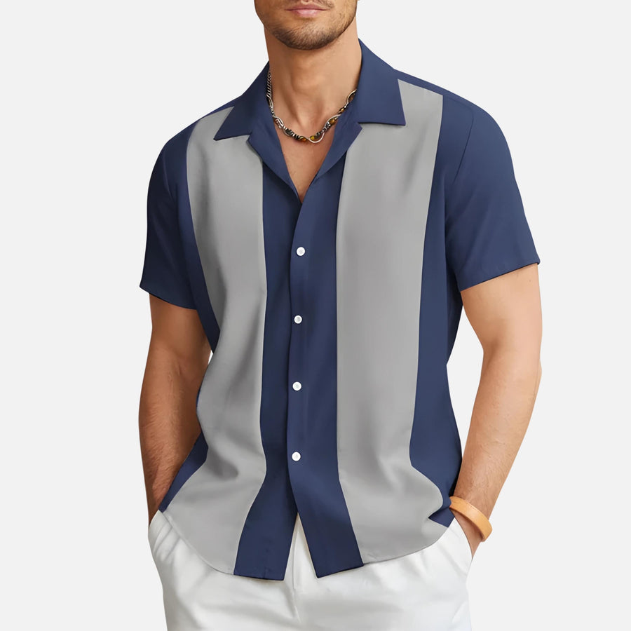 Men’s Cuban Collar Short Sleeve Shirt | Colour Block Button-Down | Casual Summer Top Canada