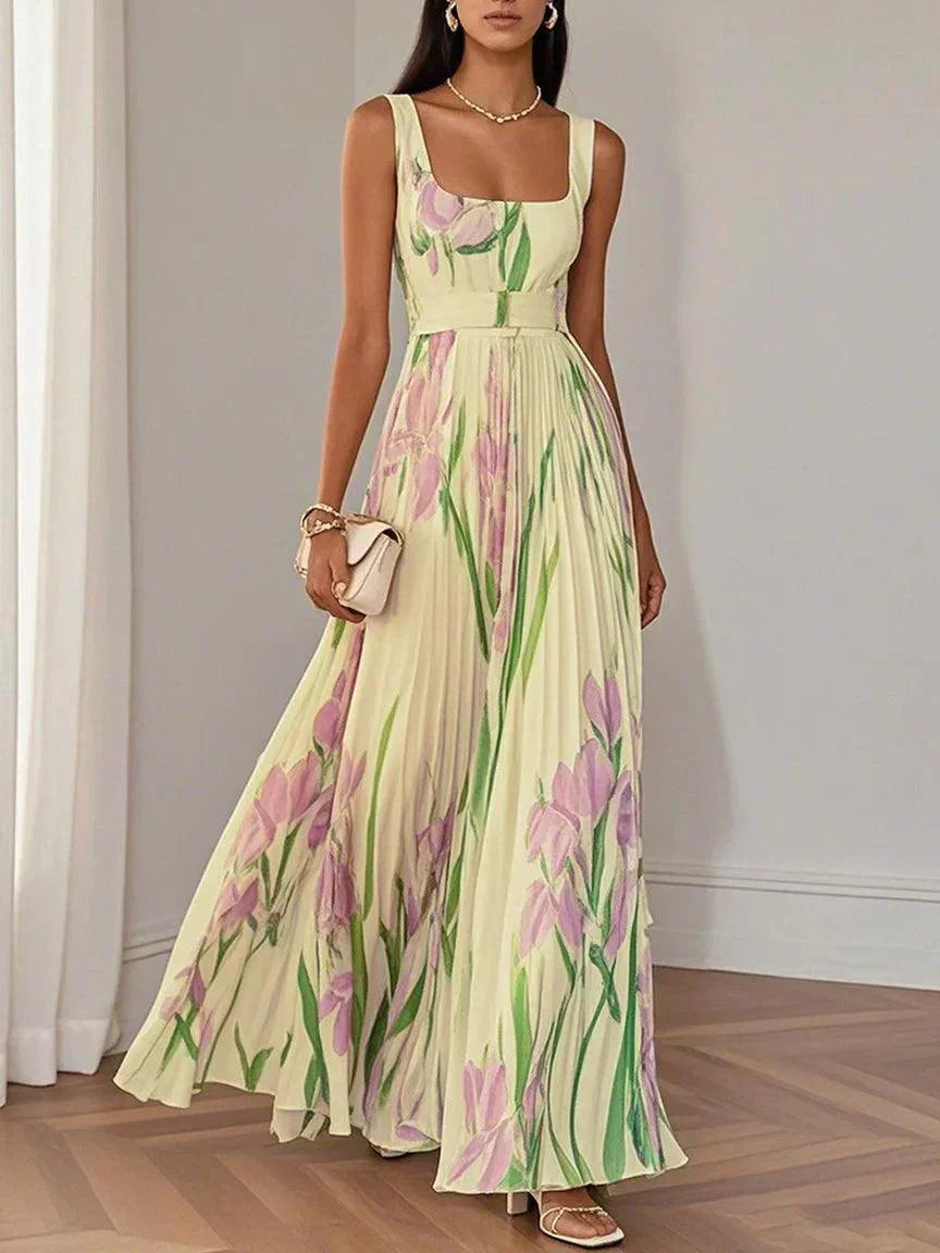 Ella | Floral Pleated Maxi Dress