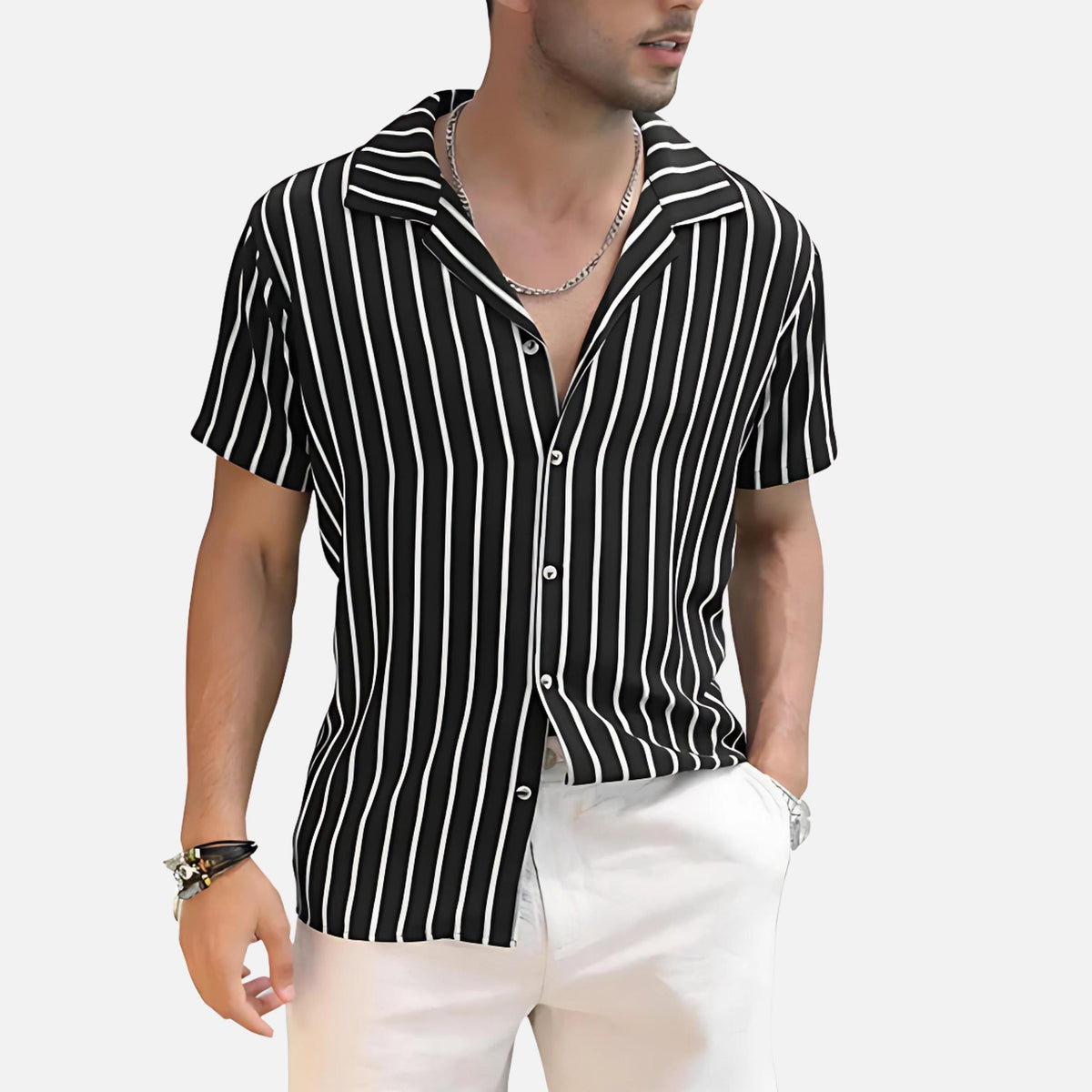 Men’s Cuban Collar Short Sleeve Shirt | Colour Block Button-Down | Casual Summer Top Canada