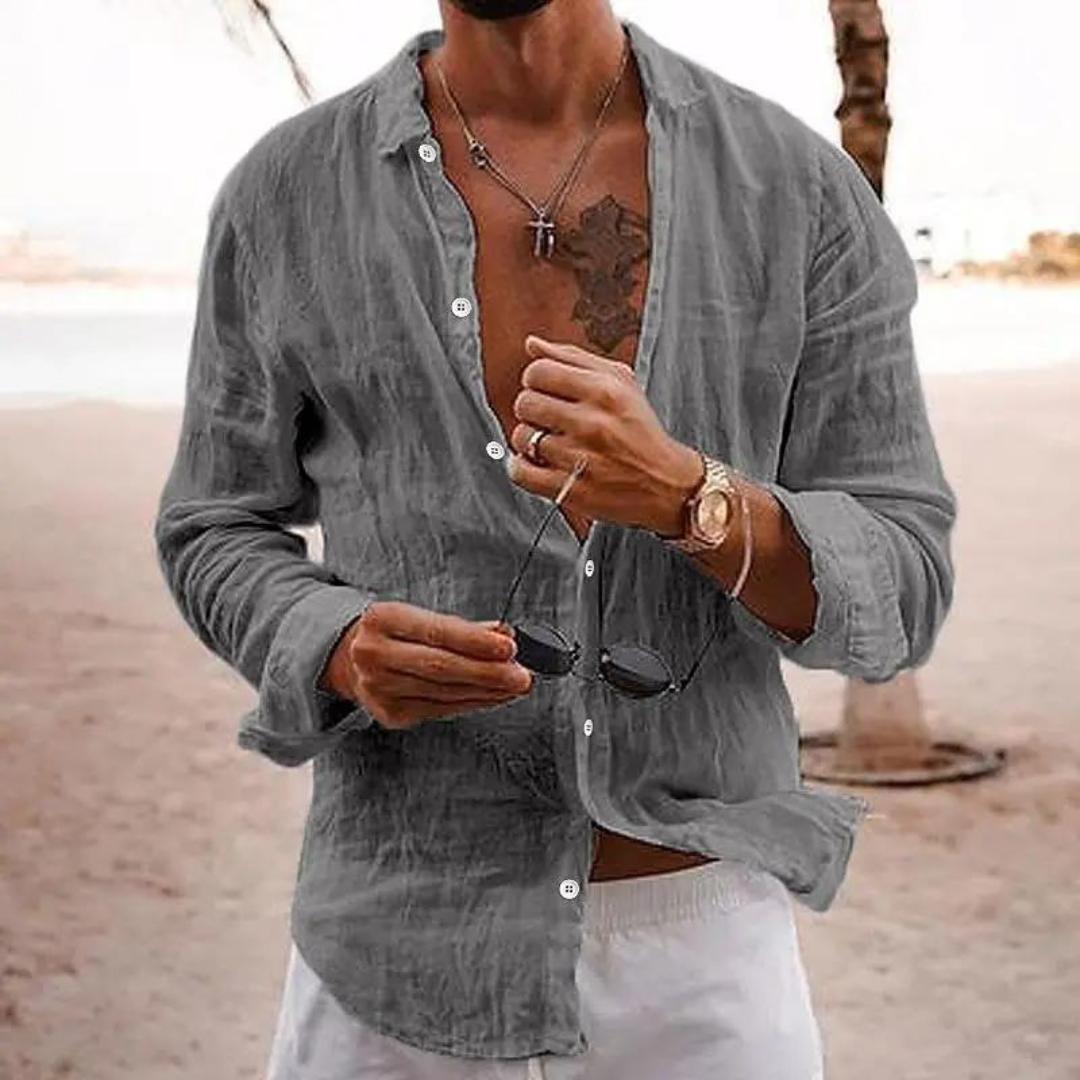 Men’s Linen Long Sleeve Shirt | Relaxed Fit Beachwear | Lightweight Summer Layer