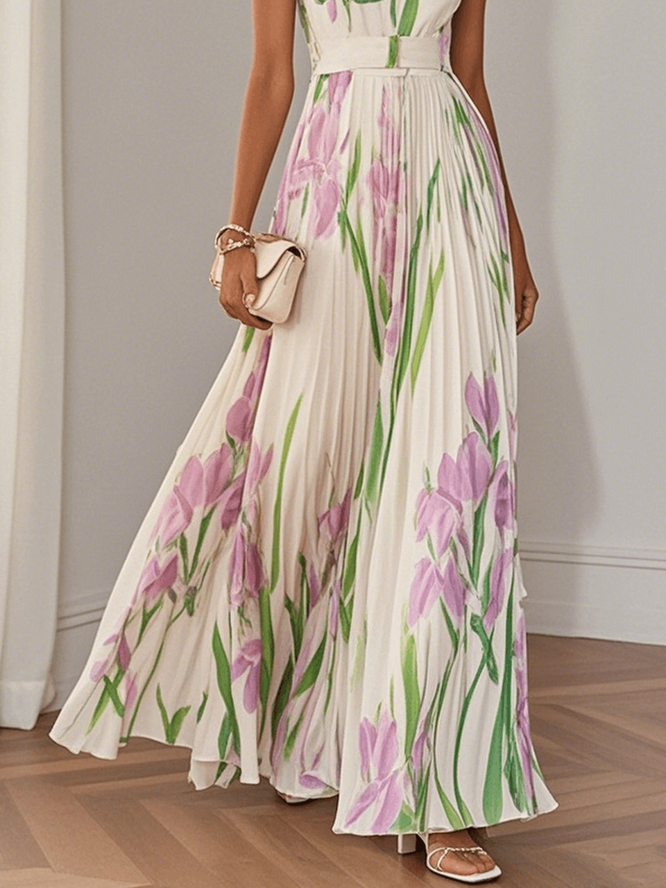 Ella | Floral Pleated Maxi Dress