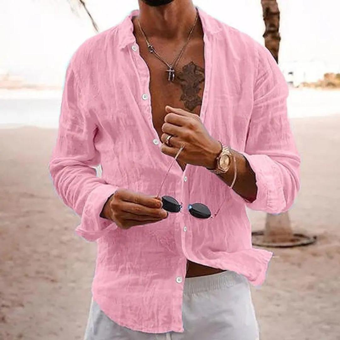 Men’s Linen Long Sleeve Shirt | Relaxed Fit Beachwear | Lightweight Summer Layer