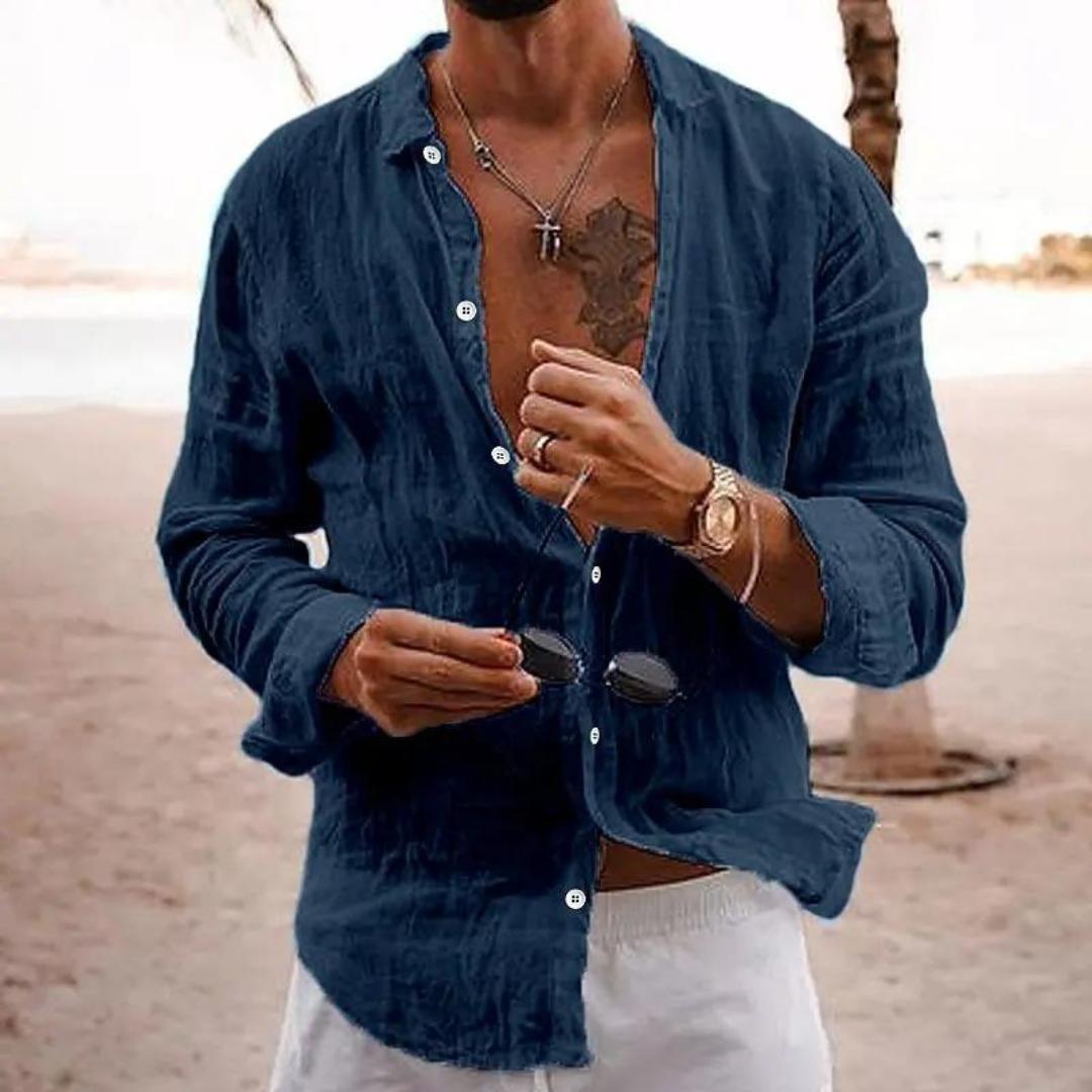 Men’s Linen Long Sleeve Shirt | Relaxed Fit Beachwear | Lightweight Summer Layer