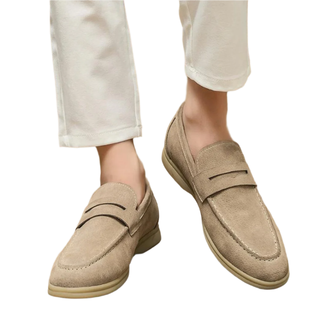 Men’s Suede Penny Loafers | Slip-On Comfort Dress Shoes | Lightweight Rubber Sole