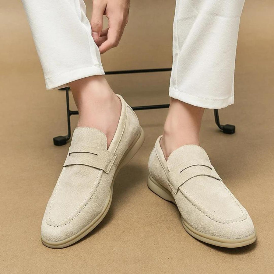 Men’s Suede Penny Loafers | Slip-On Comfort Dress Shoes | Lightweight Rubber Sole
