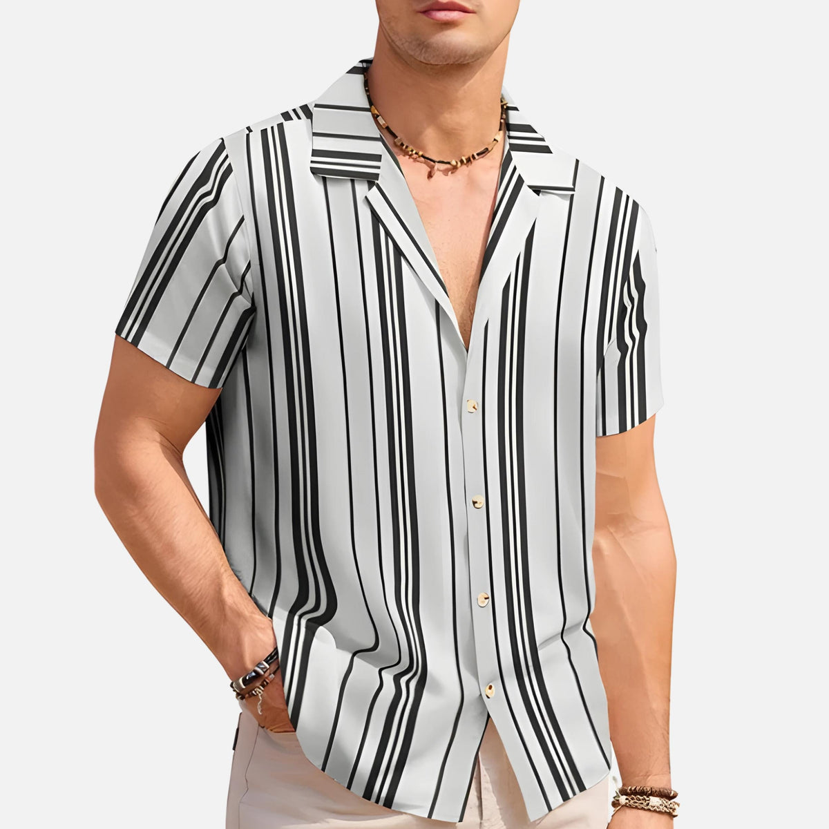 Men’s Cuban Collar Short Sleeve Shirt | Colour Block Button-Down | Casual Summer Top Canada