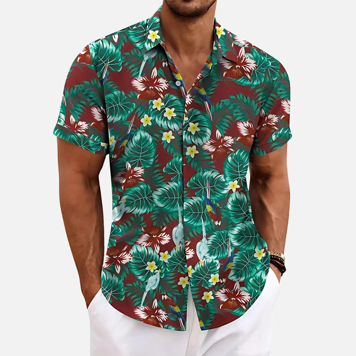 Men’s Cuban Collar Short Sleeve Shirt | Colour Block Button-Down | Casual Summer Top Canada