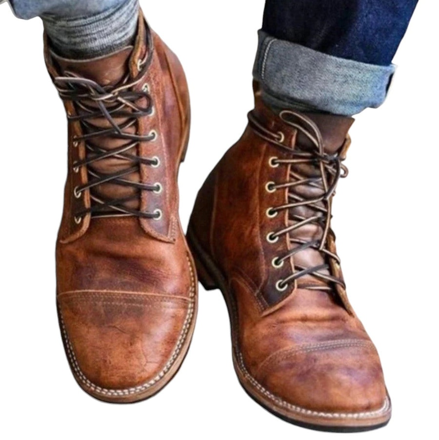 Men's Leather Lace-Up Ankle Boots | Rugged Workwear Style | Goodyear Welt Look