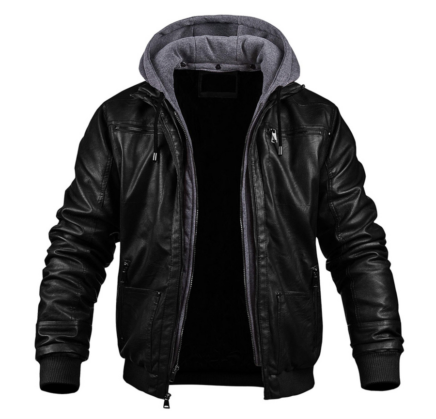 Nathan | Hooded Leather Bomber Jacket