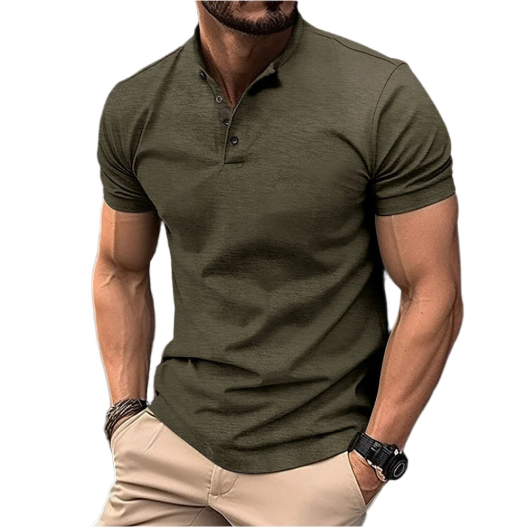 Men's Muscle Fit Polo Shirt | Stretch Cotton | Short Sleeve Henley Collar