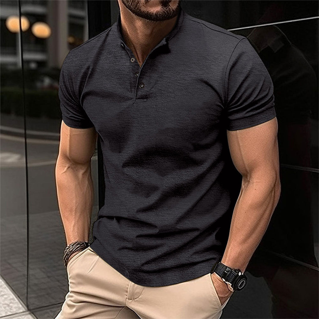 Men's Muscle Fit Polo Shirt | Stretch Cotton | Short Sleeve Henley Collar