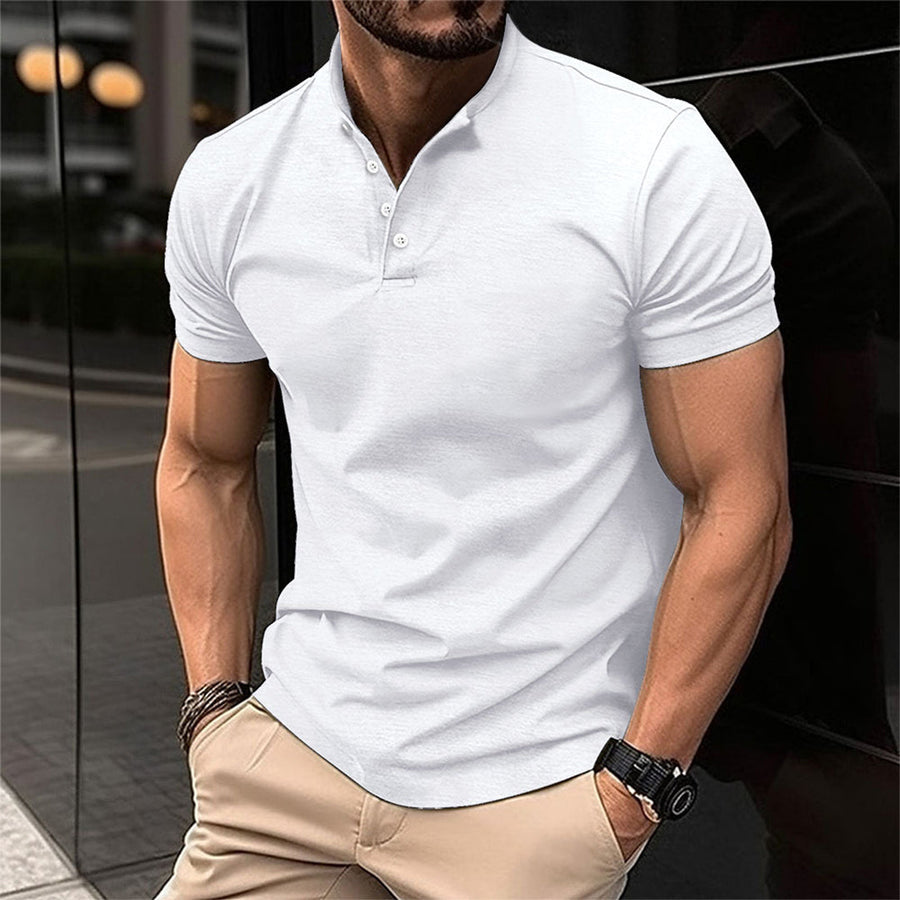 Men's Muscle Fit Polo Shirt | Stretch Cotton | Short Sleeve Henley Collar