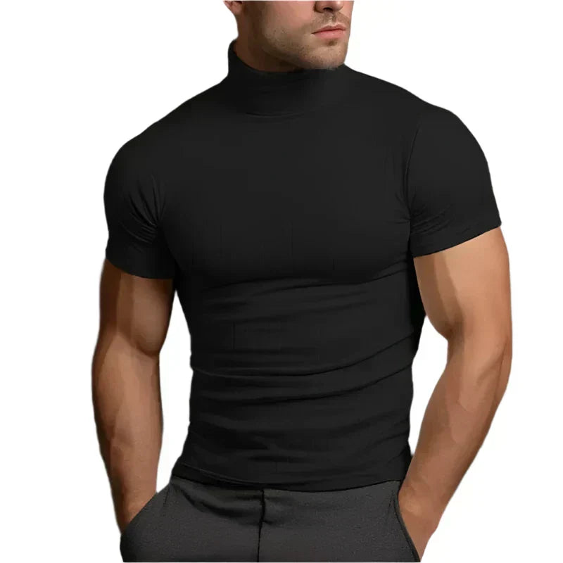 Men’s Short Sleeve Mock Neck Shirt | Slim Fit | Stretch Cotton