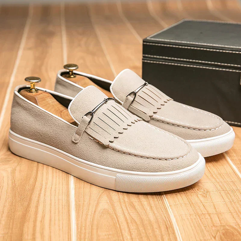 Men’s Vegan Suede Slip-On Loafers | Fringe Detail | Casual Dress Hybrid
