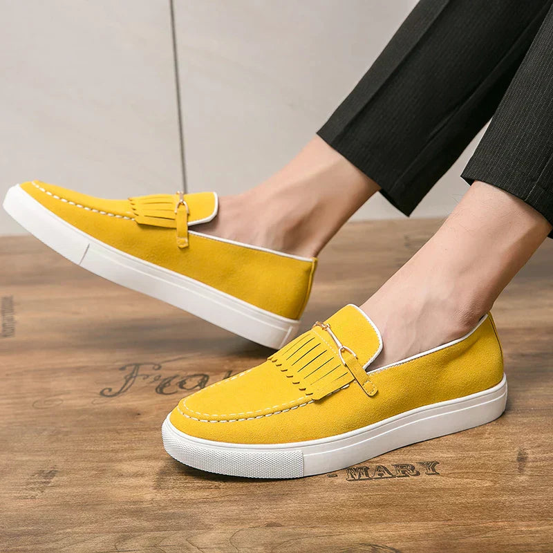 Men’s Vegan Suede Slip-On Loafers | Fringe Detail | Casual Dress Hybrid