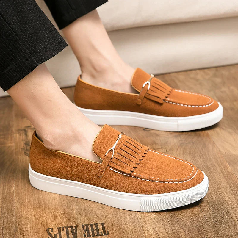 Men’s Vegan Suede Slip-On Loafers | Fringe Detail | Casual Dress Hybrid
