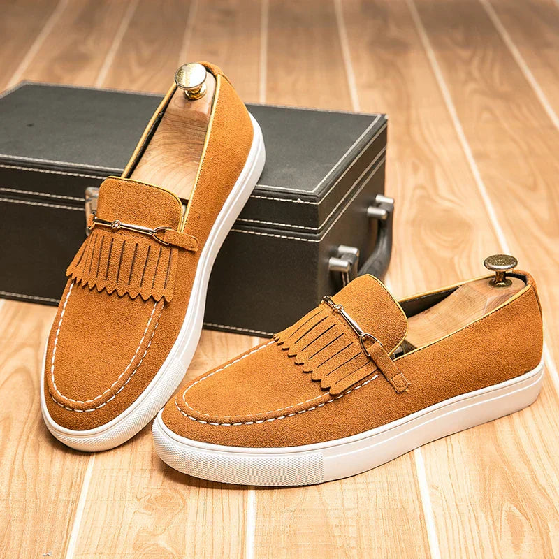 Men’s Vegan Suede Slip-On Loafers | Fringe Detail | Casual Dress Hybrid