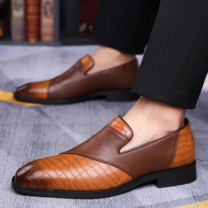 Embossed Leather Loafers | Slip-On Dress Shoes | Classic Formal Design