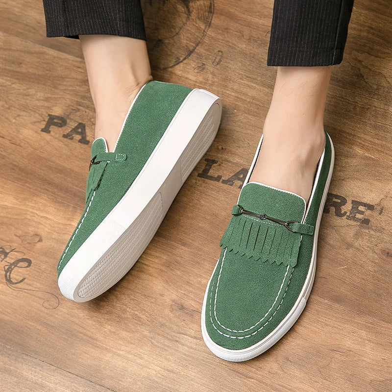 Men’s Vegan Suede Slip-On Loafers | Fringe Detail | Casual Dress Hybrid