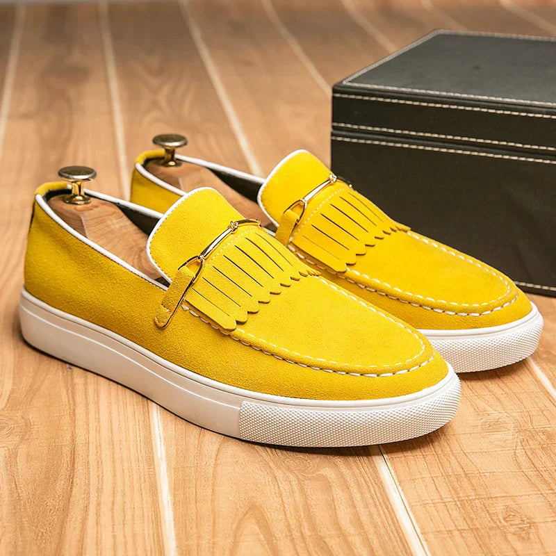 Men’s Vegan Suede Slip-On Loafers | Fringe Detail | Casual Dress Hybrid