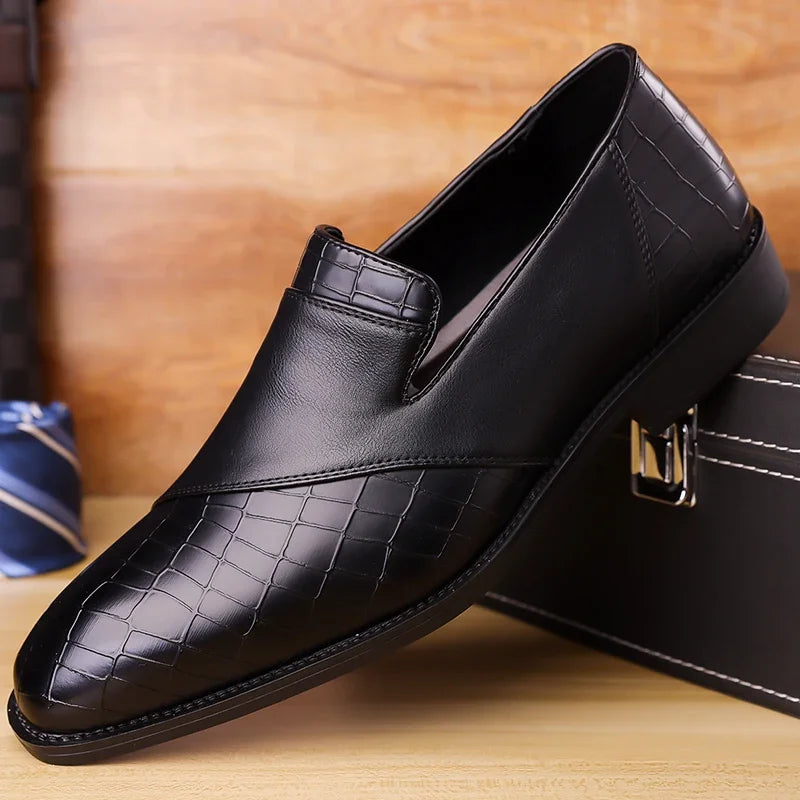 Embossed Leather Loafers | Slip-On Dress Shoes | Classic Formal Design