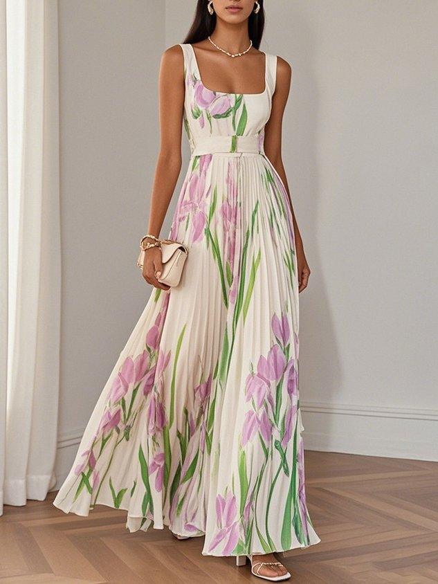 Ella | Floral Pleated Maxi Dress