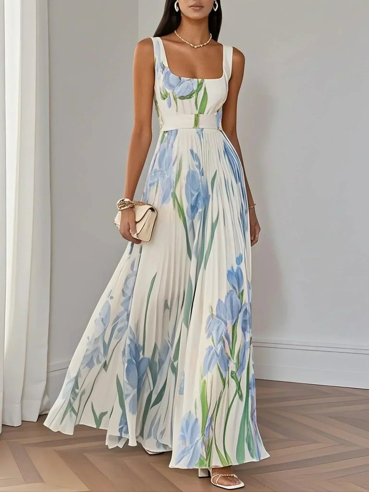 Ella | Floral Pleated Maxi Dress