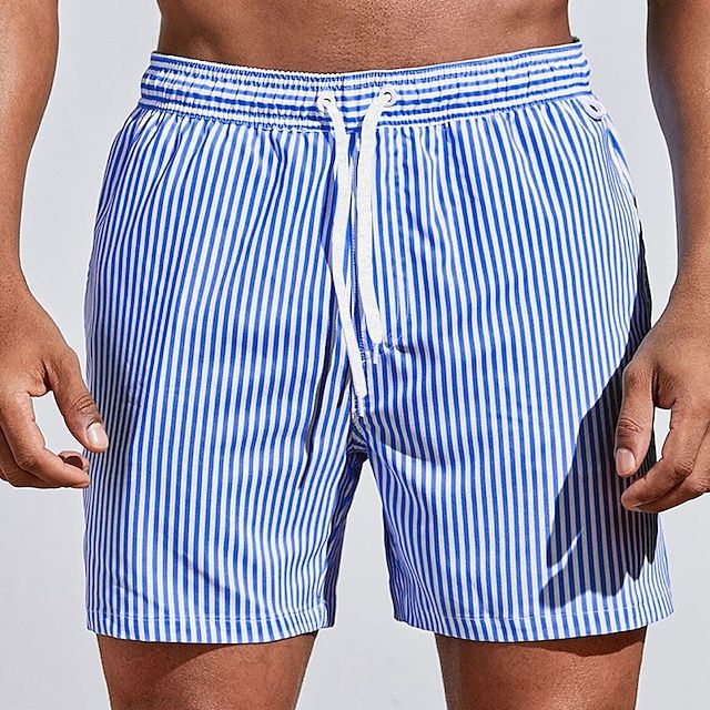 Men’s Striped Swim Shorts | Quick-Dry Boardshorts with Elastic Waistband