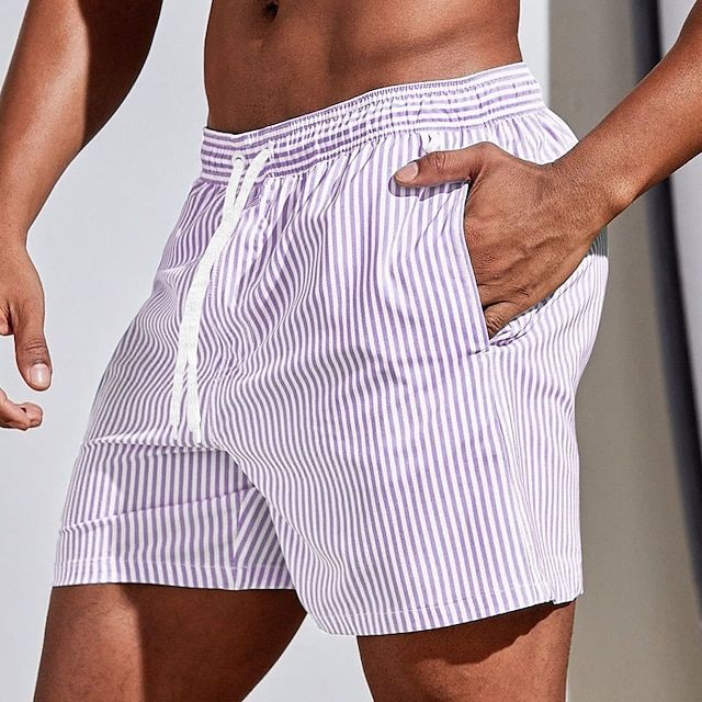Men’s Striped Swim Shorts | Quick-Dry Boardshorts with Elastic Waistband
