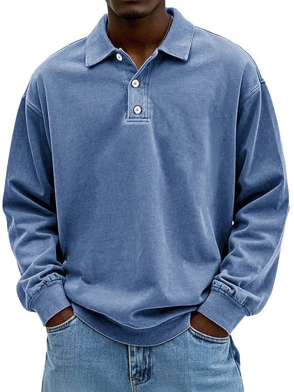 Men's Long Sleeve Polo Shirt | Relaxed Fit | Midweight Cotton Comfort