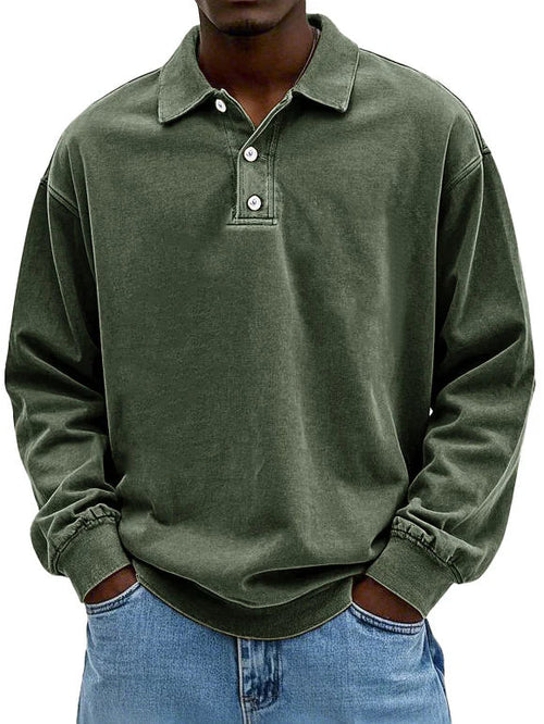 Men's Long Sleeve Polo Shirt | Relaxed Fit | Midweight Cotton Comfort