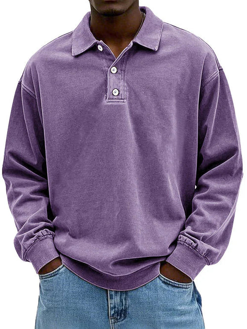 Men's Long Sleeve Polo Shirt | Relaxed Fit | Midweight Cotton Comfort